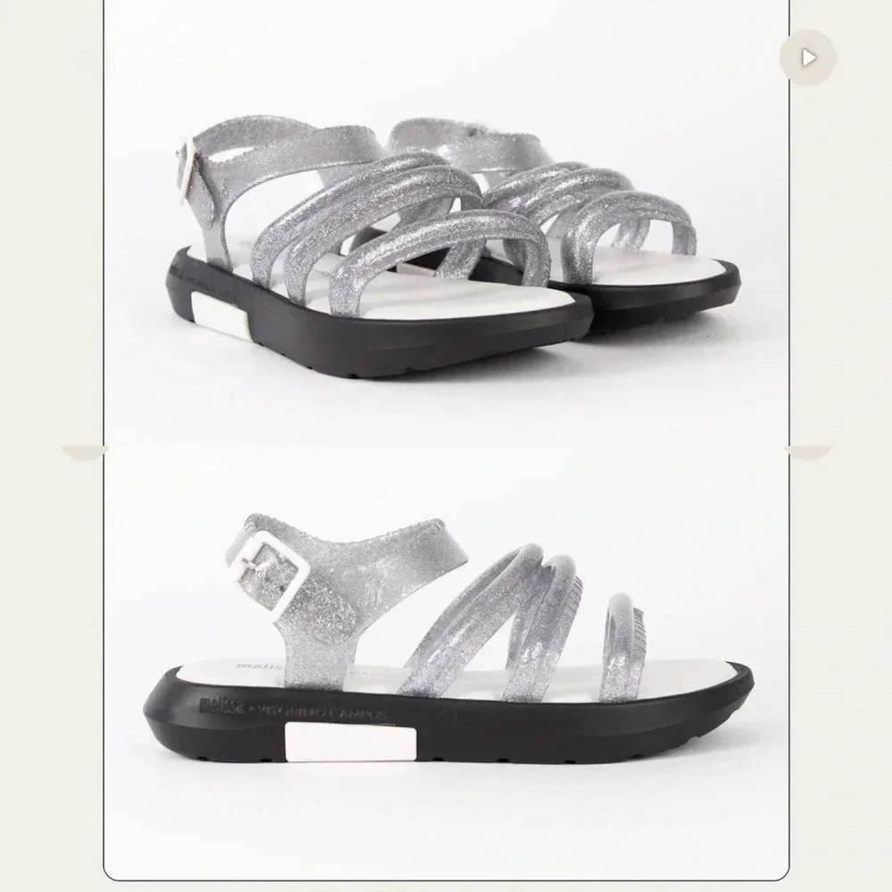 Melissa Silver Glitter Strappy Platform Sandals